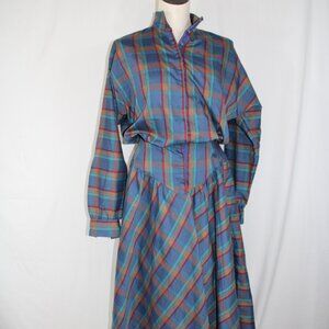 Vintage Jody California Multi Colored Plaid Hippie Prairie 80s Dress Sz 5/6 SM